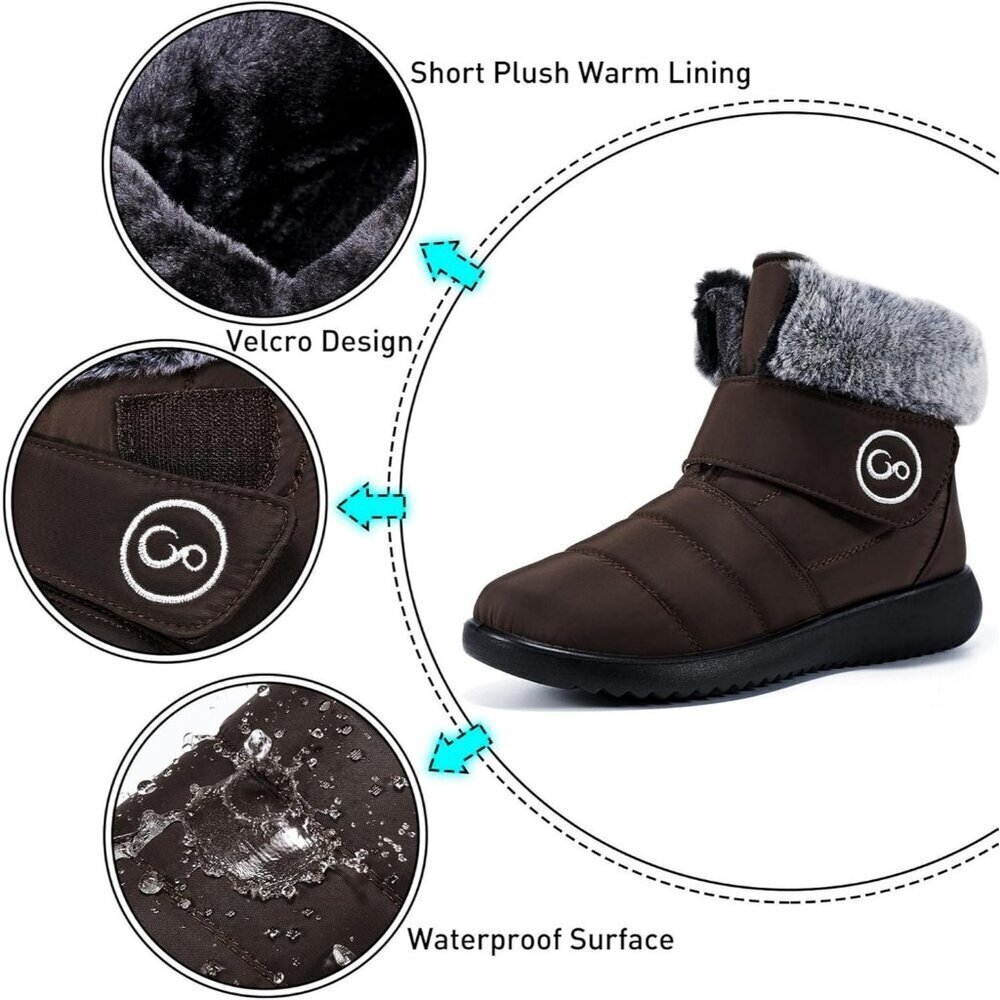 Women’s Dark Brown Winter Snow Boots Warm Waterproof Fur Lined Slip-Ons - Picture 4 of 6
